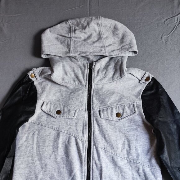 Volcom Enemy Jacket women's size S light grey with black faux leather sleeve - Picture 2 of 11